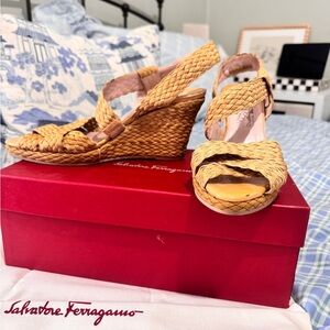 Salvatore Ferragamo Women's Woven Tan Wedges